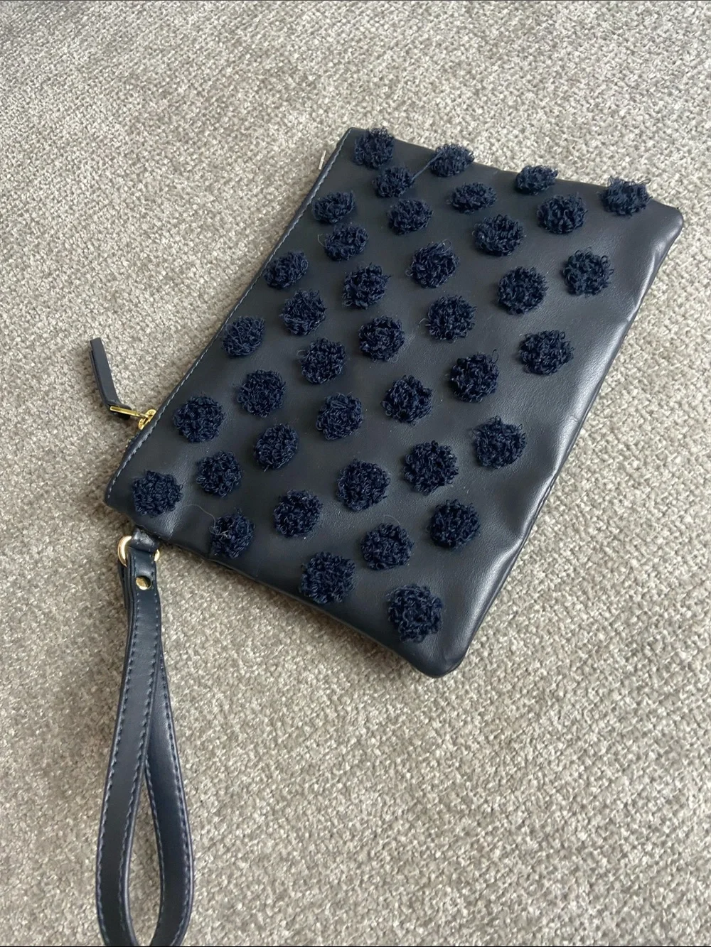 Abercrombie & Fitch Navy Pom-Pom Wristlet Clutch